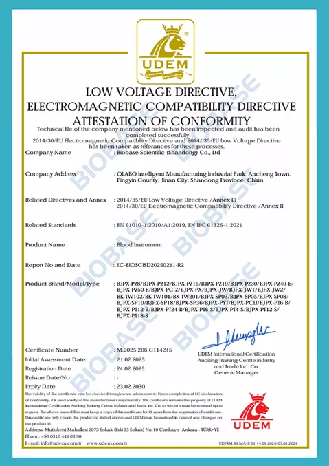 CE-Blood instrument
 Certificate
